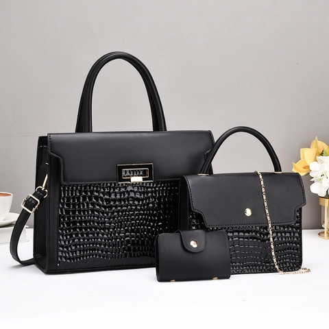 Borsa A Mano Borsa A Tracolla E Portafoglio Da Donna Pelle PU Motivo Coccodrillo Colore A Contrasto Elegante