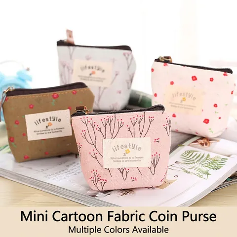 Mini Coin Purse Canvas Small Pouch Wallet With Zipper For Women Girls Cute Floral Animal Print Key Money Storage Bag