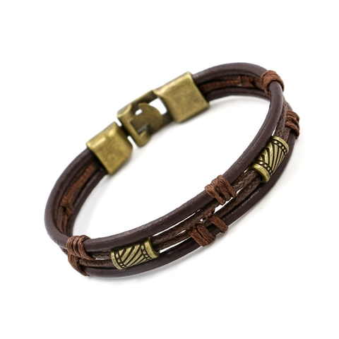 Men Braided Bracelet Retro Multi Layer Leather Wax Cord With Alloy Clasp Handmade Punk Biker Style Jewelry