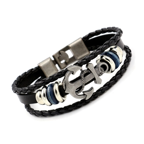 Vintage Nautical Anchor Pendant Multi-Layer Braided Leather Bracelet Retro Punk Handcrafted Jewelry For Men And Women