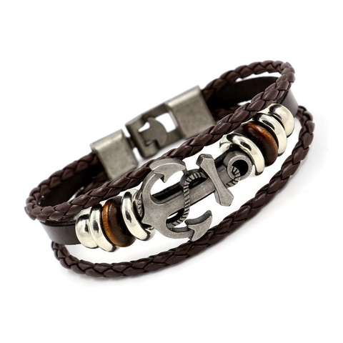 Vintage Nautical Anchor Pendant Multi-Layer Braided Leather Bracelet Retro Punk Handcrafted Jewelry For Men And Women