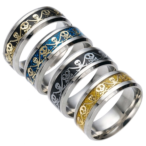 Retro Punk Skull And Crossbones Alloy Ring For Men Women Vintage Pirate Captain Enamel Finger Ring Gothic Jewelry Accessory