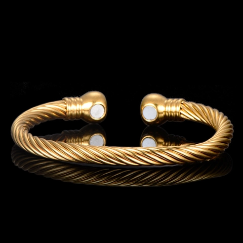Vintage Copper Magnetic Therapy Bracelet Twisted Cable Open Cuff Bangle Gold Plated Health Care Jewelry For Men Women
