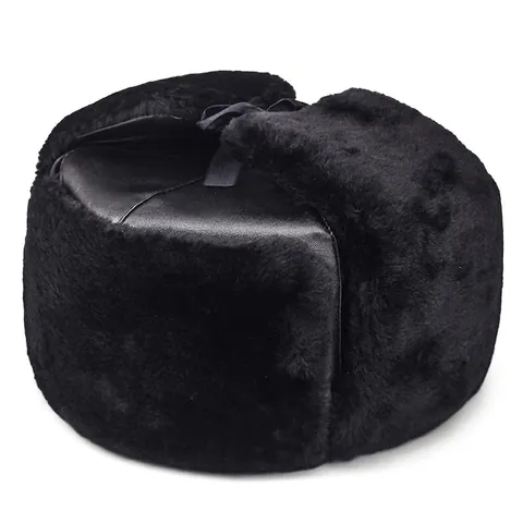 Gorro De Trampero Invierno Hombre Cuero PU Piel Sintética Orejeras Cortavientos Térmico Ushanka Negro Exterior
