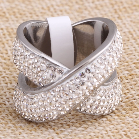 Anello in Acciaio Inossidabile a Forma di Croce X alla Moda per Donna Anello a Fascia Minimalista Semplice Cavo Gioielli in Strass Pavé alla Moda