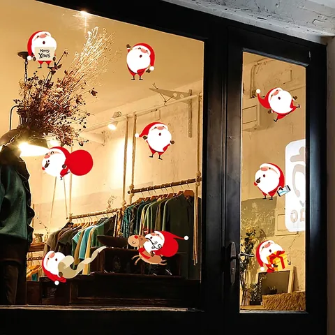 Adesivi Natalizi Parete Finestra Babbo Natale Renna PVC Impermeabile Decalcomanie Negozio Casa Decorazione Festa Natale