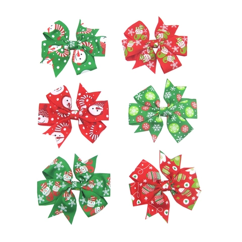 Kerst Haarstrik Clips Grosgrain Lint Zwaluwstaart Sneeuwpop Sneeuwvlok Haarpinnen Voor Baby Meisjes Kinderen