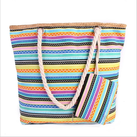 Borsa Tote In Tela Boema E Pochette Coordinata Cinghie In Corda Di Cotone Grande Capacità Vacanze Al Mare Stile Etnico Donna