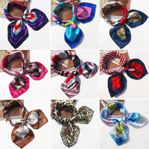 Women Satin Satin Square Scarf Fashion Neck Scarves Professional Floral Geometric Leopard Headscarf Lightweight Soft Elegant