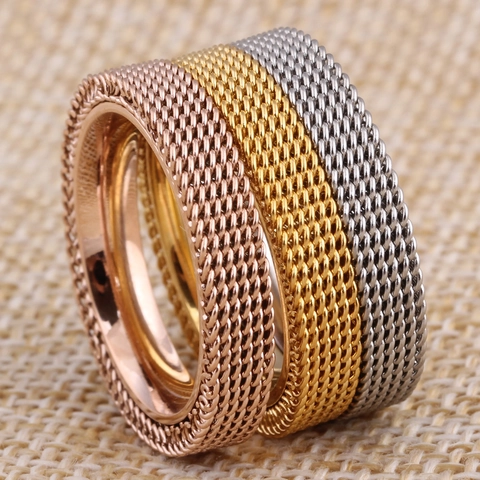 Bague En Acier Inoxydable Maille Tissée Bijoux Pour Hommes Femmes Accessoire Mode Moderne Quotidien