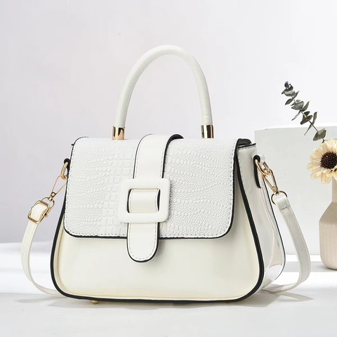Handbag Glossy Crocodile Pattern PU Leather Square Buckle Crossbody Bag With Top Handle Fashion For Women