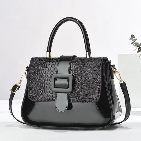 Handbag Glossy Crocodile Pattern PU Leather Square Buckle Crossbody Bag With Top Handle Fashion For Women