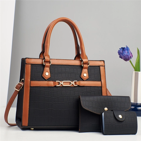 Borsa A Mano In Pelle PU Con Motivo Coccodrillo Patchwork Da Donna Con Busta E Porta Carte Borsa A Tracolla Elegante Totes