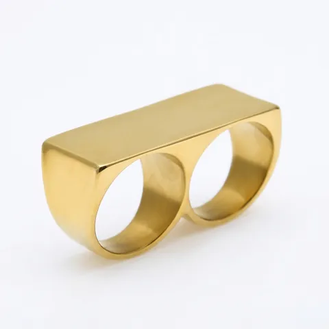 Stainless Steel Doppel Finger Ring Hip Hop Punk Geometrisch Rechteckig Spiegel Poliert Unisex Schmuck