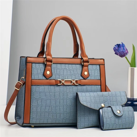 Borsa A Mano In Pelle PU Con Motivo Coccodrillo Patchwork Da Donna Con Busta E Porta Carte Borsa A Tracolla Elegante Totes
