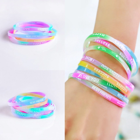 Luminous Silicone Bracelets Gradient Candy Color Printed Letters Glow In The Dark Sporty Wristbands Trendy Jewelry Unisex