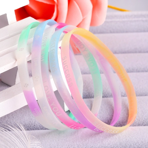 Luminous Silicone Bracelets Gradient Candy Color Printed Letters Glow In The Dark Sporty Wristbands Trendy Jewelry Unisex
