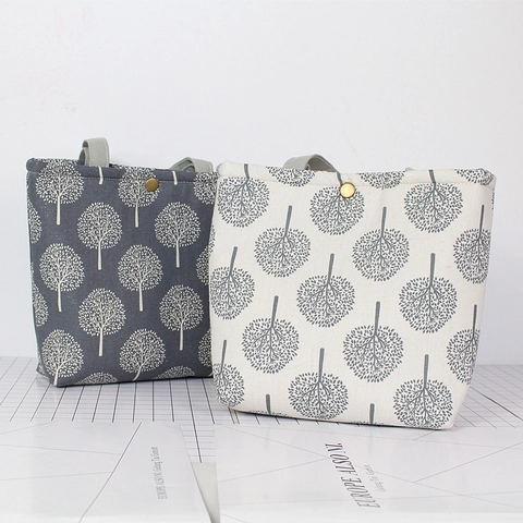Japanischer Stil Lunchtasche Baumwolle Leinen Baummuster Tragetasche Mit Kupferknopf Thermoisolierung Tragbar