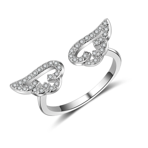 Mode Kupfer Engelsflügel Offener Ring Für Damen Elegante Strass Eingelegt Einstellbare Fingerring Party Schmuck Geschenk