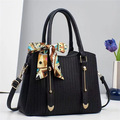 Women Handbag PU Leather Embossed Shoulder Bag Crossbody Large Capacity Multi Layer With Scarf And Metal Pendant Elegant