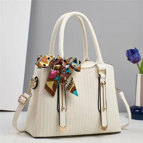 Women Handbag PU Leather Embossed Shoulder Bag Crossbody Large Capacity Multi Layer With Scarf And Metal Pendant Elegant