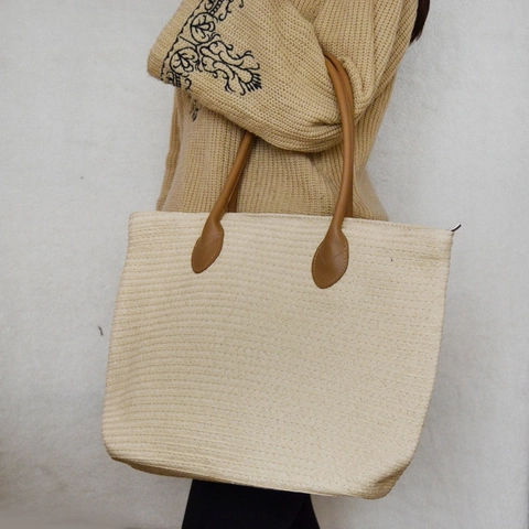 Sac Fourre-tout Tissé En Paille Pour Femmes Grande Capacité Sac À Main De Plage Fait Main Avec Poignées En Cuir PU Fermeture Éclair Été Décontracté