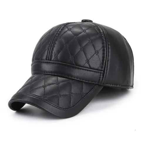 Cappello Da Baseball In Pelle PU Da Uomo Con Paraorecchie Trapuntato Diamante Caldo Regolabile Per Inverno