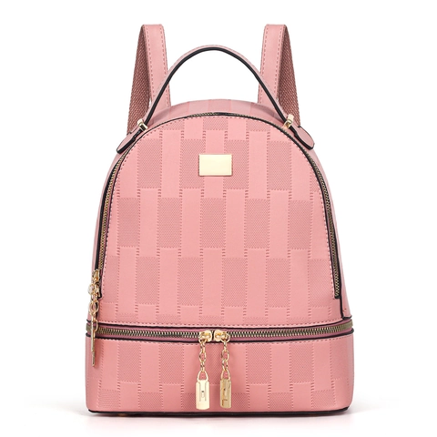 Damen Mode PU Leder Rucksack Karomuster Geprägt Große Kapazität Reisetasche Goldene五金 Moderner Casual Daypack