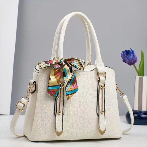 Bolso De Mano Para Mujer De Cuero PU Con Patrón De Cocodrilo Gran Capacidad Bolso Bandolera Con Pañuelo Decorativo Elegante