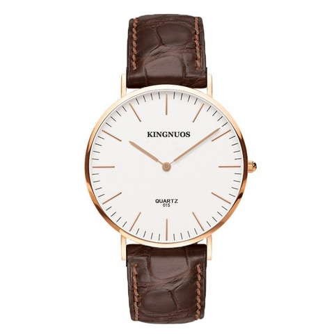 Montre À Quartz Pour Femme Bracelet En Cuir Boîtier Métallique Or Rose Cadran Analogique Rond Simple Montre Affaires