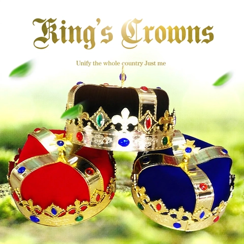 King Crown Hat Plastic Rhinestone Velvet Retro Royal Style For Halloween Party Performance Birthday