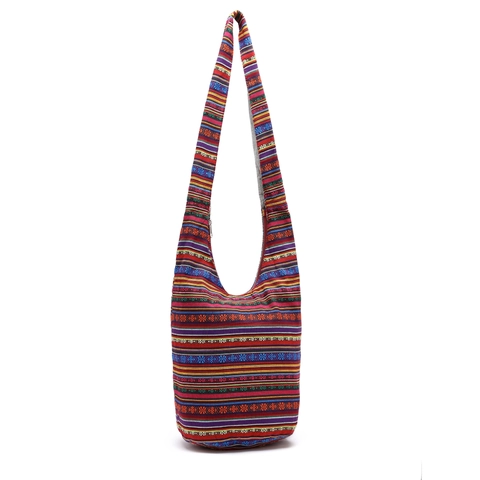 Women Ethnic Bohemian Hobo Bag Large Capacity Linen Cotton Printed Crossbody Shoulder Travel Casual Purse