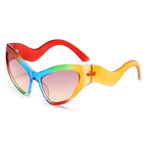 Occhiali Da Sole Cat Eye Aste Ondulate Montatura PC Sfumatura Arcobaleno Protezione UV400 Moda Trendy Per Donna