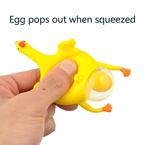 Squeeze Chicken Keychain Novelty Egg Laying Toy Stress Relief Soft Plastic Prank Gag Gift Yellow Portable Fun Toy