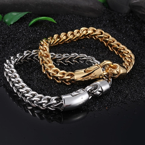 Bracciale A Catena Franco Da Uomo Maglie In Metallo Lucido Stile Punk Hip Hop Gioielli Accessorio Moda