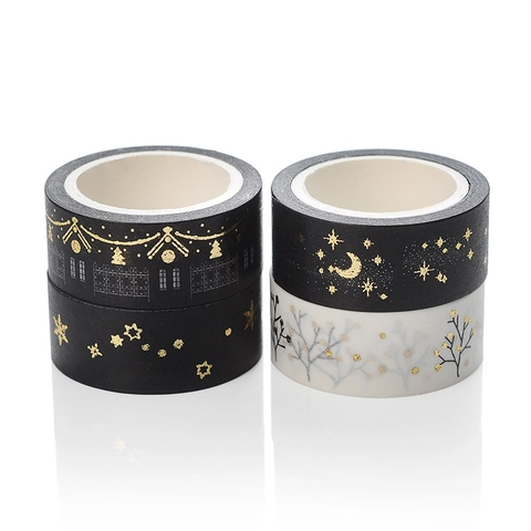 Ruban Washi En Feuille D'or Et D'argent Pour Scrapbooking DIY Lune Étoile Maison Branches Papier Décoratif Pour Bullet Journal