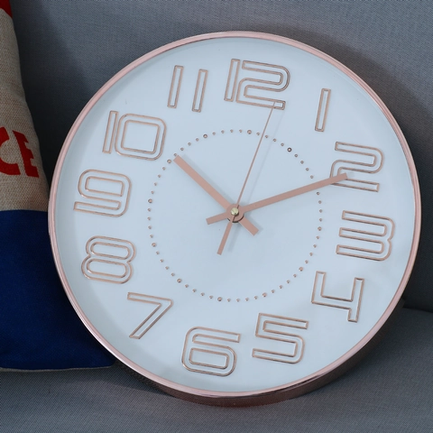 Modern Round Wall Clock Silent Quartz Movement 3D Arabic Numerals Home Office Decor ABS Frame Glass Lens