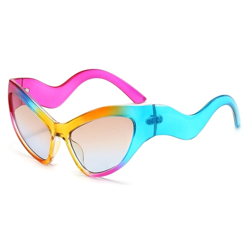 Occhiali Da Sole Cat Eye Aste Ondulate Montatura PC Sfumatura Arcobaleno Protezione UV400 Moda Trendy Per Donna