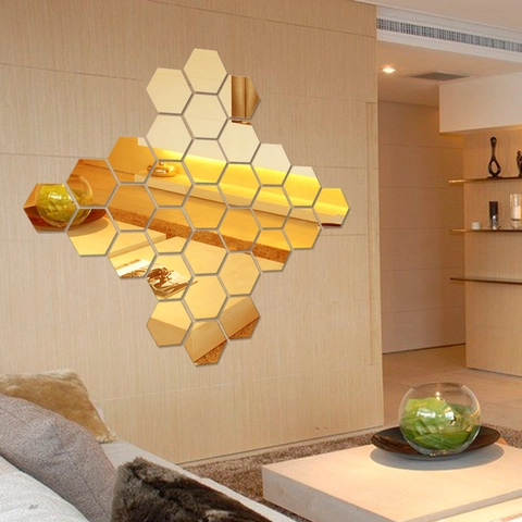 Hexagon Mirror Wall Stickers DIY Acrylic Self Adhesive 3D Removable Decorative Decals For Living Room Bedroom Home Decor
