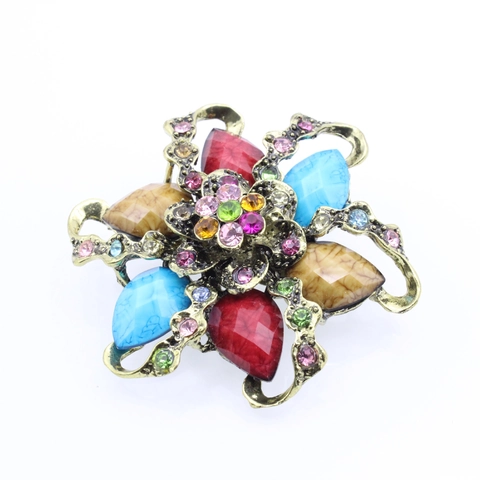 Spilla a Fiore in Lega di Bronzo Vintage per Donna Resina Colorata Gemma Strass Intarsiato Gioielli di Moda Retrò Arredamento