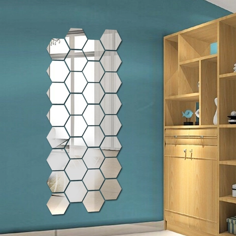 Hexagon Mirror Wall Stickers DIY Acrylic Self Adhesive 3D Removable Decorative Decals For Living Room Bedroom Home Decor