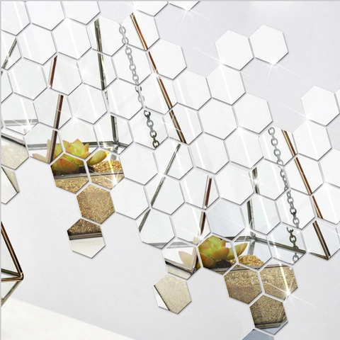 Hexagonal Acrylic 3D Mirror Wall Sticker Removable DIY Decorative Mirror Tiles For Living Room Hallway Home Wall Decor