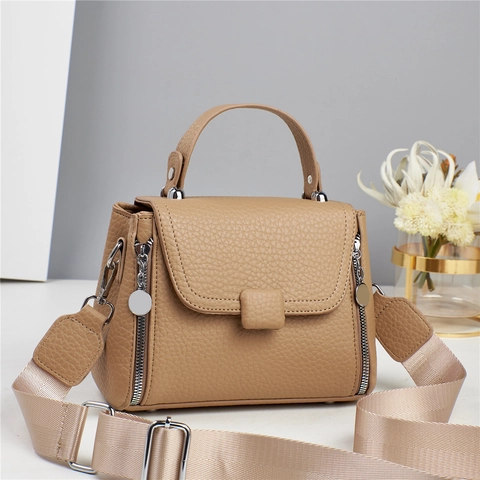 Women Crossbody Handbag PU Lychee Leather Top Handle Bag With Wide Adjustable Shoulder Strap Casual Daily Fashion
