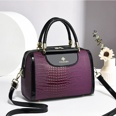 Krokodil Prägung PU Leder Boston Handtasche Für Damen Schulter Crossbody Tasche Mit Goldener Hardware Abnehmbarem Gurt