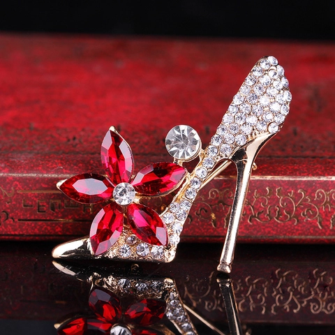Spilla Scarpa Con Tacco Alto Elegante Con Strass E Fiore Di Cristallo Lega Gioielli Di Moda Vintage Per Donna