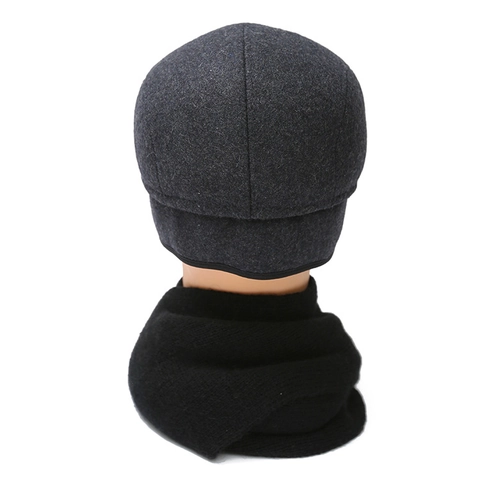 Coppola Uomo Misto Lana Con Paraorecchie Calda Inverno Cappello Piatto Ispessito Per Freddo Stile Vintage