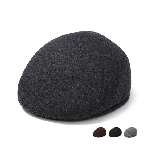 Coppola Uomo Misto Lana Con Paraorecchie Calda Inverno Cappello Piatto Ispessito Per Freddo Stile Vintage
