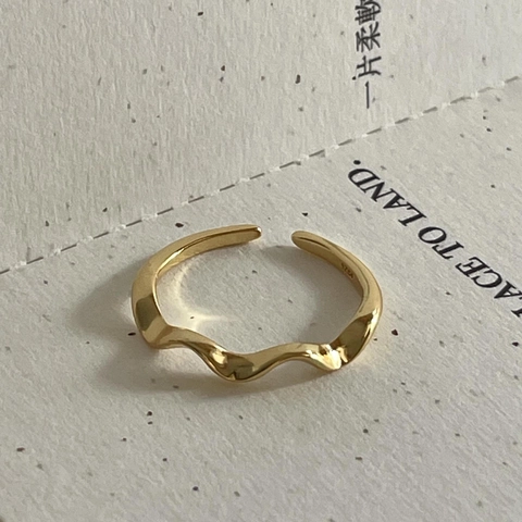 Wave Pattern Adjustable Open Ring 925 Sterling Silver Minimalist Irregular Curve Polished Jewelry For Women
