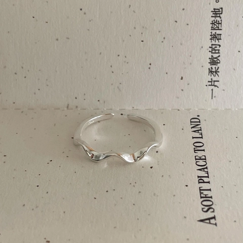 Wave Pattern Adjustable Open Ring 925 Sterling Silver Minimalist Irregular Curve Polished Jewelry For Women
