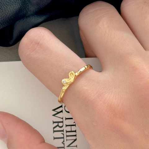Anello Cuore Argento Sterling 925 Zirconia Regolabile Aperto Gioielli Minimalista Organico Flusso Irregolare